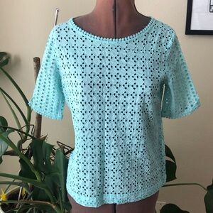 LOFT Eyelet Turquoise Blue Top size XS